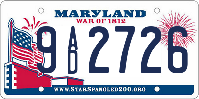 MD license plate 9AD2726