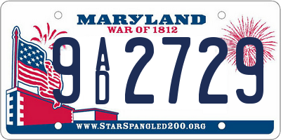 MD license plate 9AD2729