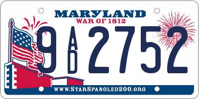 MD license plate 9AD2752