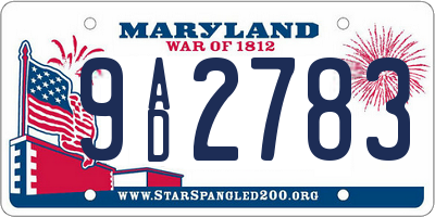 MD license plate 9AD2783