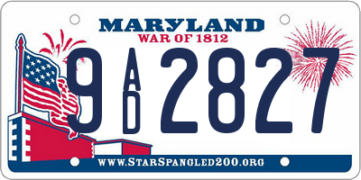 MD license plate 9AD2827