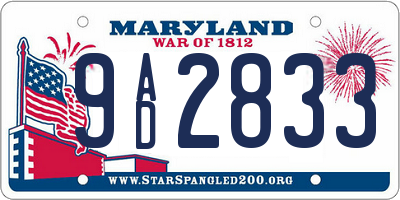 MD license plate 9AD2833