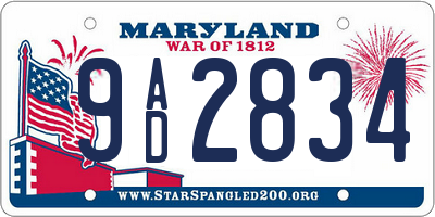 MD license plate 9AD2834