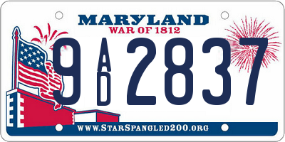 MD license plate 9AD2837