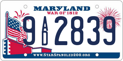 MD license plate 9AD2839