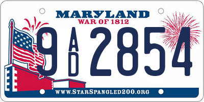 MD license plate 9AD2854