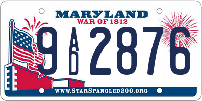 MD license plate 9AD2876