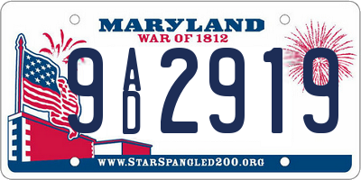 MD license plate 9AD2919