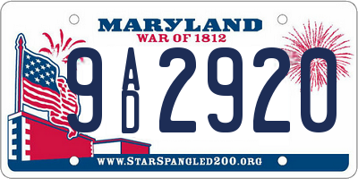 MD license plate 9AD2920