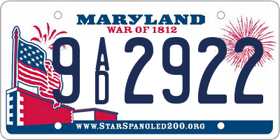 MD license plate 9AD2922