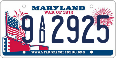 MD license plate 9AD2925