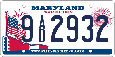 MD license plate 9AD2932