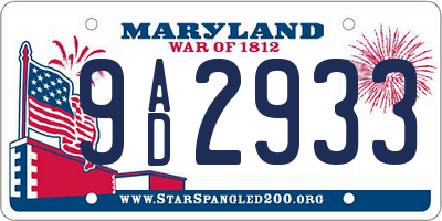 MD license plate 9AD2933