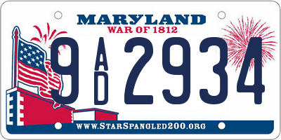 MD license plate 9AD2934