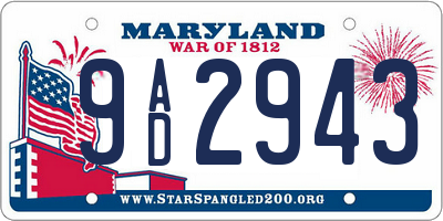 MD license plate 9AD2943