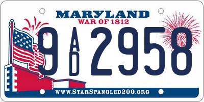 MD license plate 9AD2958