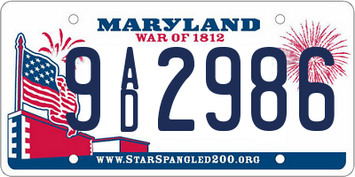 MD license plate 9AD2986