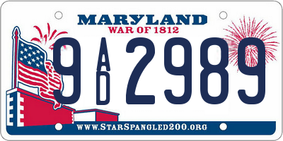 MD license plate 9AD2989