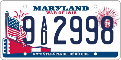 MD license plate 9AD2998