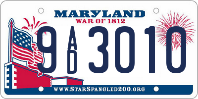 MD license plate 9AD3010