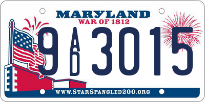MD license plate 9AD3015