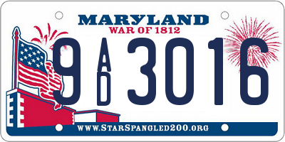MD license plate 9AD3016