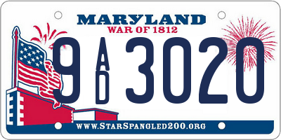 MD license plate 9AD3020