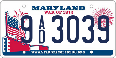 MD license plate 9AD3039