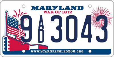 MD license plate 9AD3043