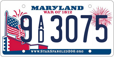 MD license plate 9AD3075