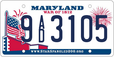 MD license plate 9AD3105