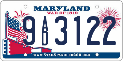 MD license plate 9AD3122