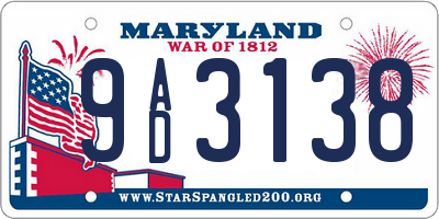 MD license plate 9AD3138