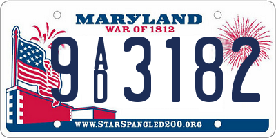 MD license plate 9AD3182
