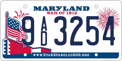 MD license plate 9AD3254
