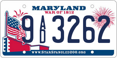 MD license plate 9AD3262