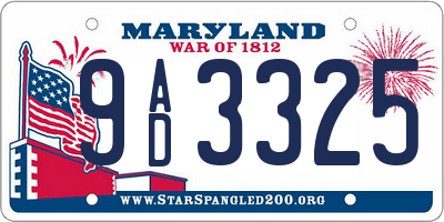 MD license plate 9AD3325