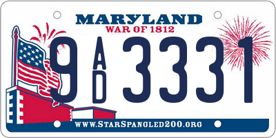 MD license plate 9AD3331