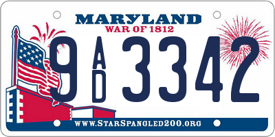 MD license plate 9AD3342