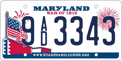 MD license plate 9AD3343