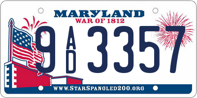 MD license plate 9AD3357