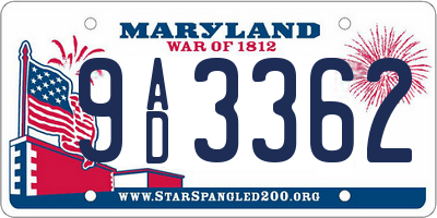 MD license plate 9AD3362