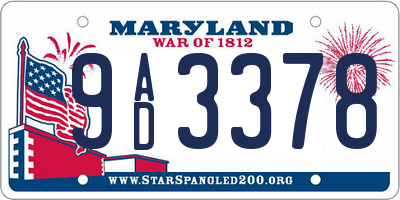 MD license plate 9AD3378