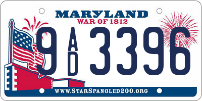 MD license plate 9AD3396