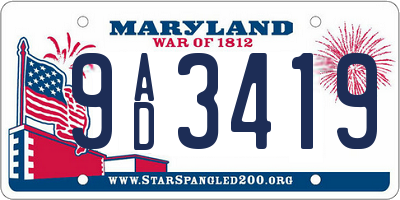 MD license plate 9AD3419