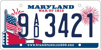 MD license plate 9AD3421