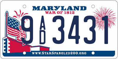MD license plate 9AD3431