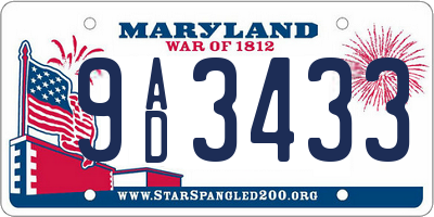 MD license plate 9AD3433