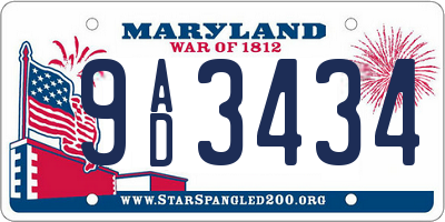 MD license plate 9AD3434