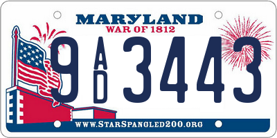 MD license plate 9AD3443